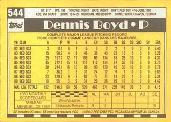 1990 O-Pee-Chee #544 Dennis Boyd Back