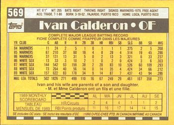 1990 O-Pee-Chee #569 Ivan Calderon Back