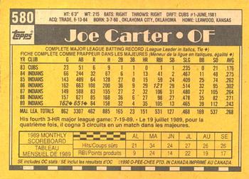 1990 O-Pee-Chee #580 Joe Carter Back