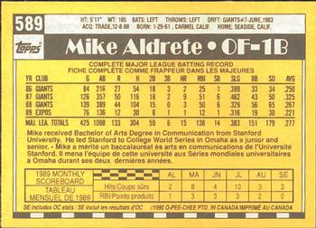 1990 O-Pee-Chee #589 Mike Aldrete Back