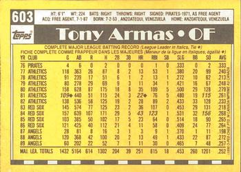 1990 O-Pee-Chee #603 Tony Armas Back