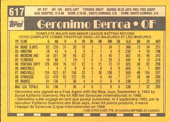 1990 O-Pee-Chee #617 Geronimo Berroa Back