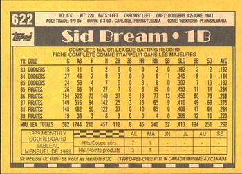 1990 O-Pee-Chee #622 Sid Bream Back