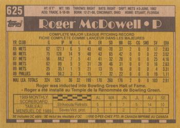 1990 O-Pee-Chee #625 Roger McDowell Back