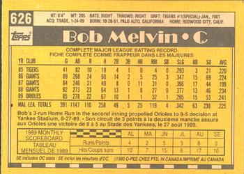 1990 O-Pee-Chee #626 Bob Melvin Back