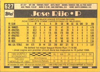 1990 O-Pee-Chee #627 Jose Rijo Back