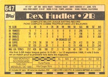 1990 O-Pee-Chee #647 Rex Hudler Back
