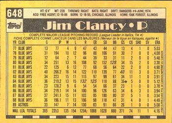 1990 O-Pee-Chee #648 Jim Clancy Back