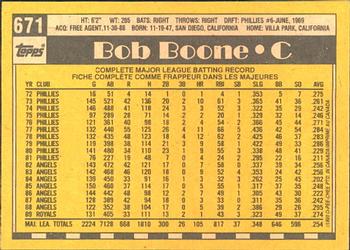 1990 O-Pee-Chee #671 Bob Boone Back