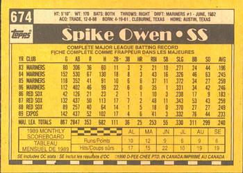 1990 O-Pee-Chee #674 Spike Owen Back