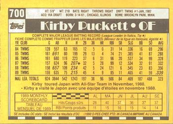 1990 O-Pee-Chee #700 Kirby Puckett Back