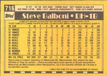 1990 O-Pee-Chee #716 Steve Balboni Back
