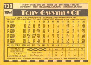 1990 O-Pee-Chee #730 Tony Gwynn Back