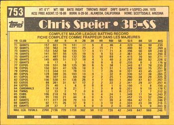 1990 O-Pee-Chee #753 Chris Speier Back