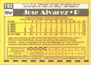 1990 O-Pee-Chee #782 Jose Alvarez Back