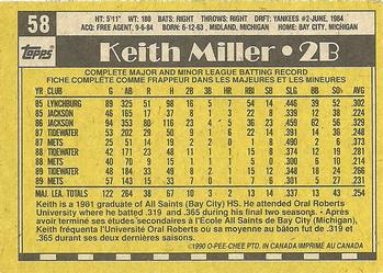1990 O-Pee-Chee #58 Keith Miller Back