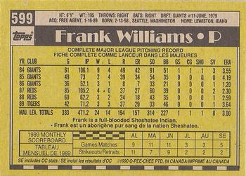 1990 O-Pee-Chee #599 Frank Williams Back