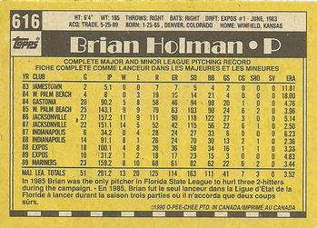 1990 O-Pee-Chee #616 Brian Holman Back