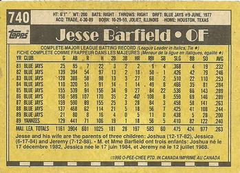 1990 O-Pee-Chee #740 Jesse Barfield Back