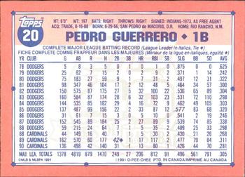 1991 O-Pee-Chee #20 Pedro Guerrero Back