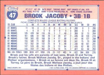 1991 O-Pee-Chee #47 Brook Jacoby Back