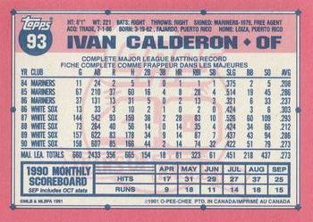 1991 O-Pee-Chee #93 Ivan Calderon Back