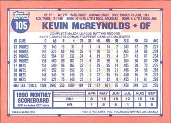1991 O-Pee-Chee #105 Kevin McReynolds Back