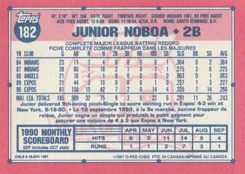 1991 O-Pee-Chee #182 Junior Noboa Back