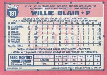 1991 O-Pee-Chee #191 Willie Blair Back