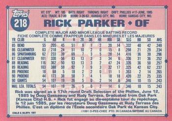1991 O-Pee-Chee #218 Rick Parker Back