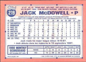 1991 O-Pee-Chee #219 Jack McDowell Back