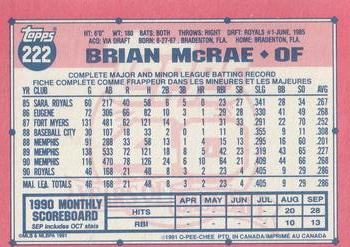 1991 O-Pee-Chee #222 Brian McRae Back