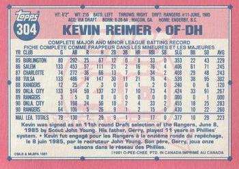1991 O-Pee-Chee #304 Kevin Reimer Back