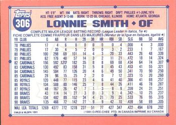 1991 O-Pee-Chee #306 Lonnie Smith Back