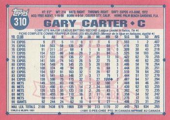1991 O-Pee-Chee #310 Gary Carter Back