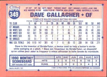 1991 O-Pee-Chee #349 Dave Gallagher Back