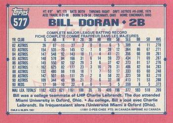 1991 O-Pee-Chee #577 Bill Doran Back