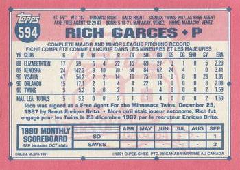 1991 O-Pee-Chee #594 Rich Garces Back