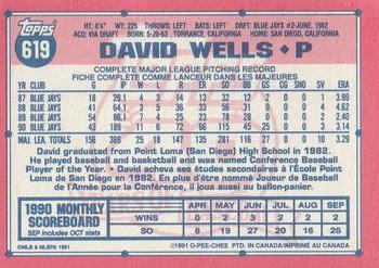 1991 O-Pee-Chee #619 David Wells Back