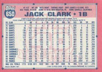1991 O-Pee-Chee #650 Jack Clark Back