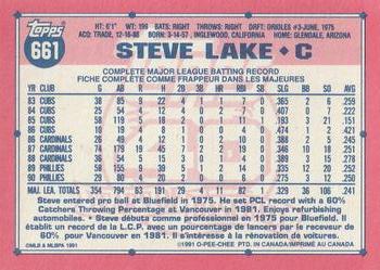 1991 O-Pee-Chee #661 Steve Lake Back