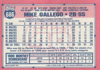 1991 O-Pee-Chee #686 Mike Gallego Back