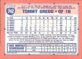 1991 O-Pee-Chee #742 Tommy Gregg Back