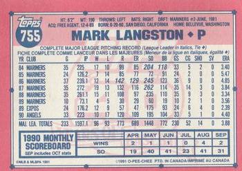 1991 O-Pee-Chee #755 Mark Langston Back