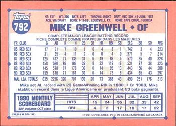 1991 O-Pee-Chee #792 Mike Greenwell Back