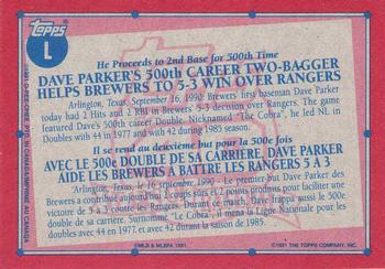 1991 O-Pee-Chee - Wax Box Bottom Panels Singles #L Dave Parker Back