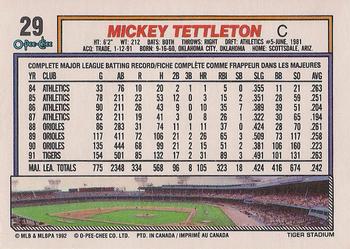 1992 O-Pee-Chee #29 Mickey Tettleton Back
