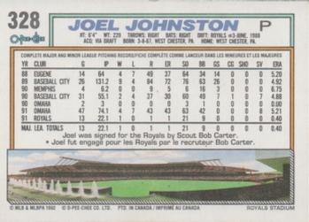 1992 O-Pee-Chee #328 Joel Johnston Back