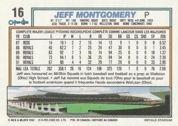 1992 O-Pee-Chee #16 Jeff Montgomery Back