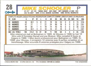 1992 O-Pee-Chee #28 Mike Schooler Back